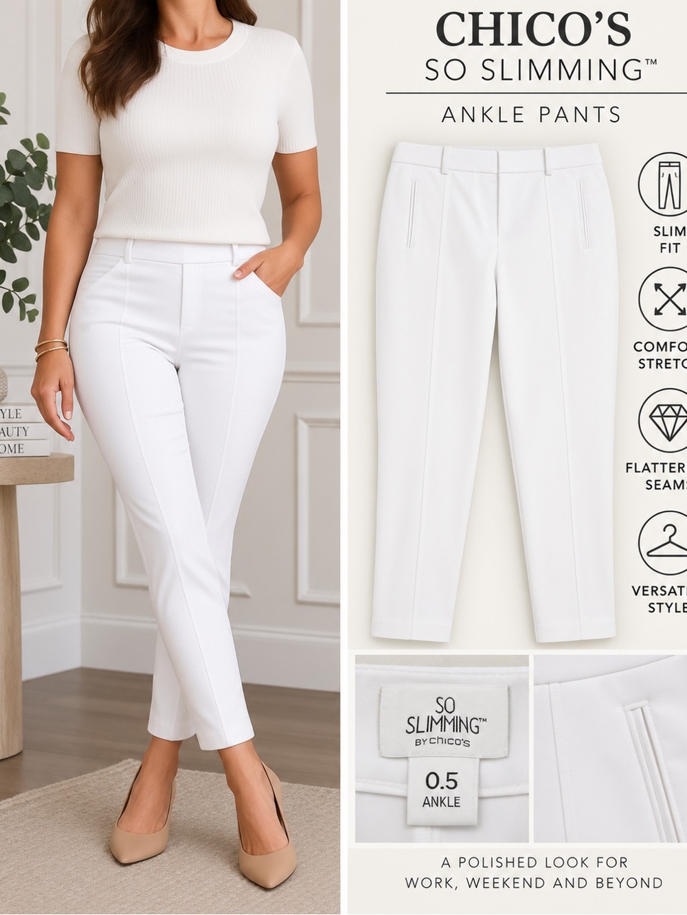 Chico’s So Slimming Pants 0.5 White Ankle Stretch Slim Leg Women’s